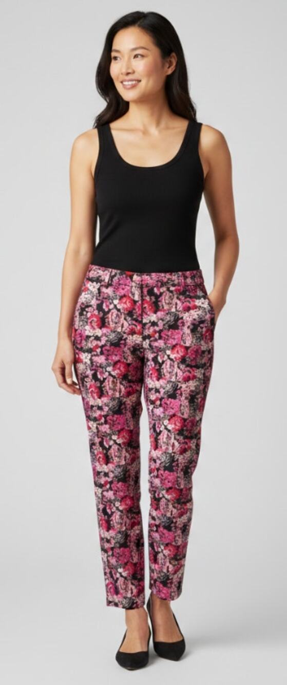 Style and Co Pants Wmns Size 14 Tummy Control Ankle Skinny Floral Rose Print